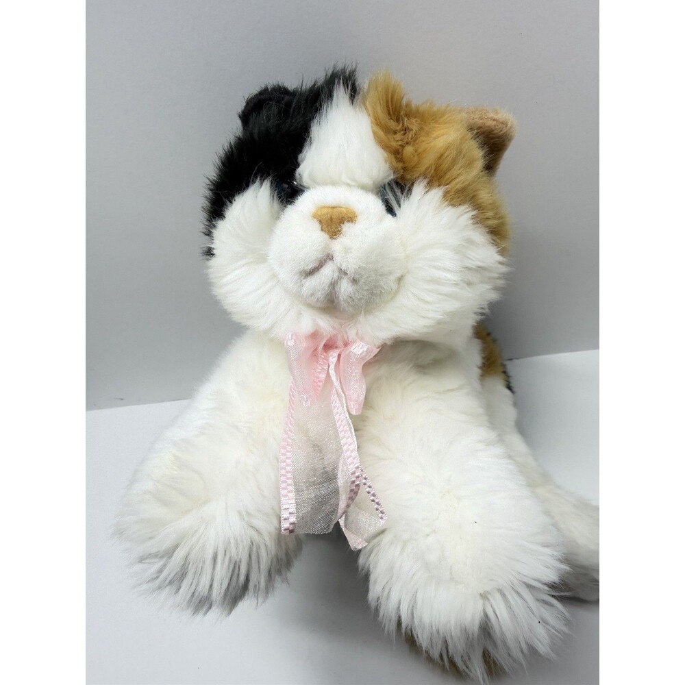 Vtg Aurora Esmeralda the Calico Cat Plush Blue Eyes Pink Bow Black White Brown